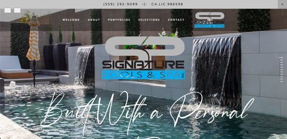 Poologics website build customer example.  Signature Pools Fresno