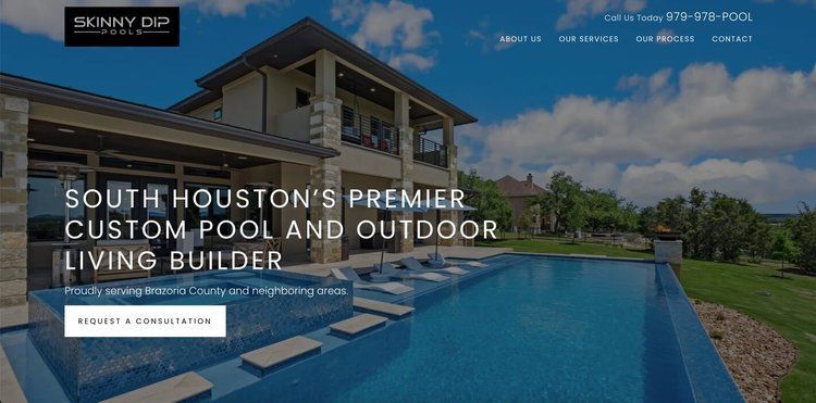 Poologics website build customer example. Skinny Dip Pools