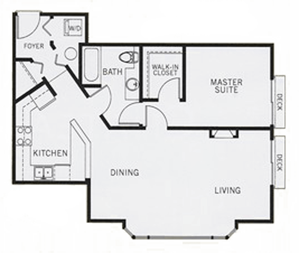 one bed, one bath floor plan