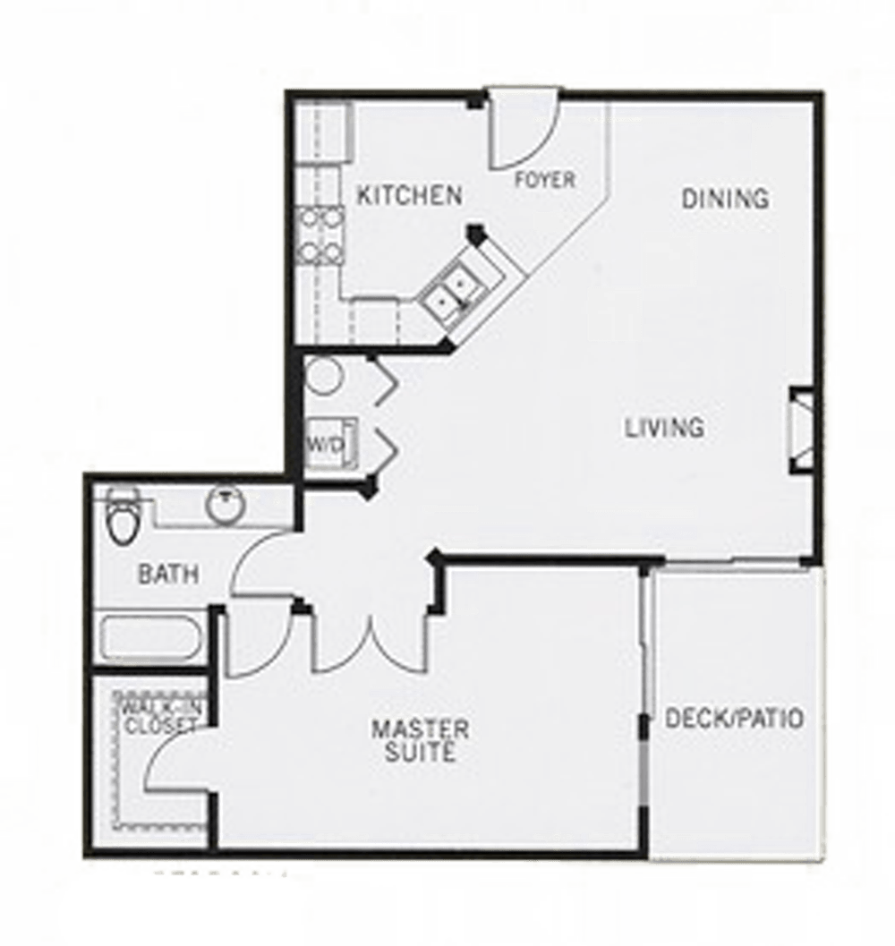 one bed, one bath floor plan