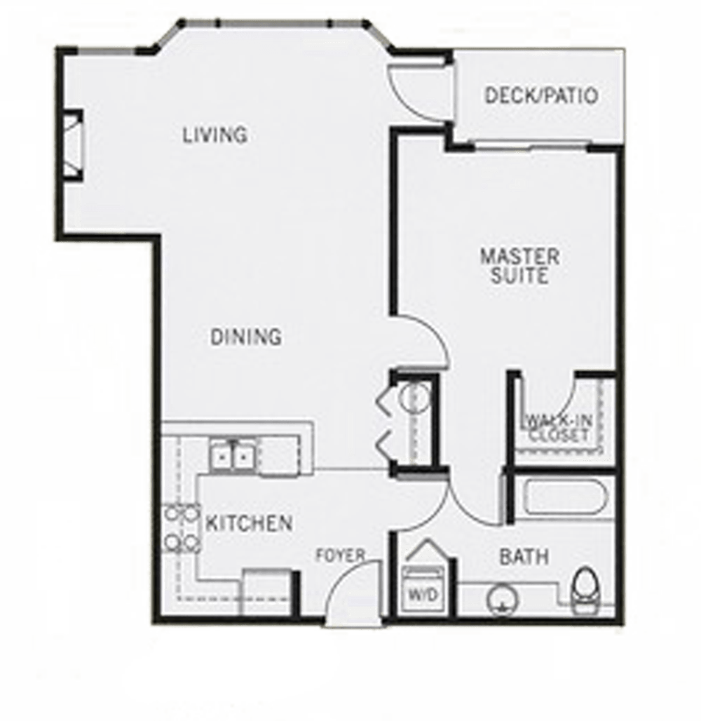one bed, one bath floor plan