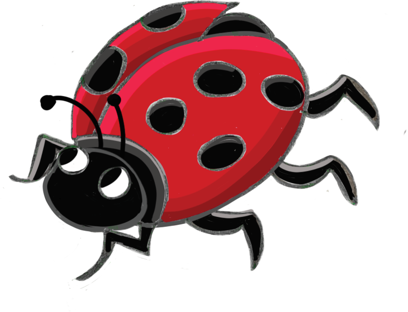 A red ladybug with black spots is flying in the air.