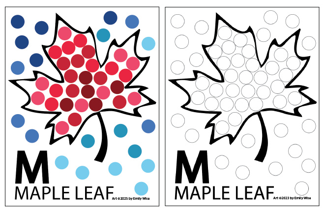 A maple leaf with polka dots and a maple leaf without polka dots