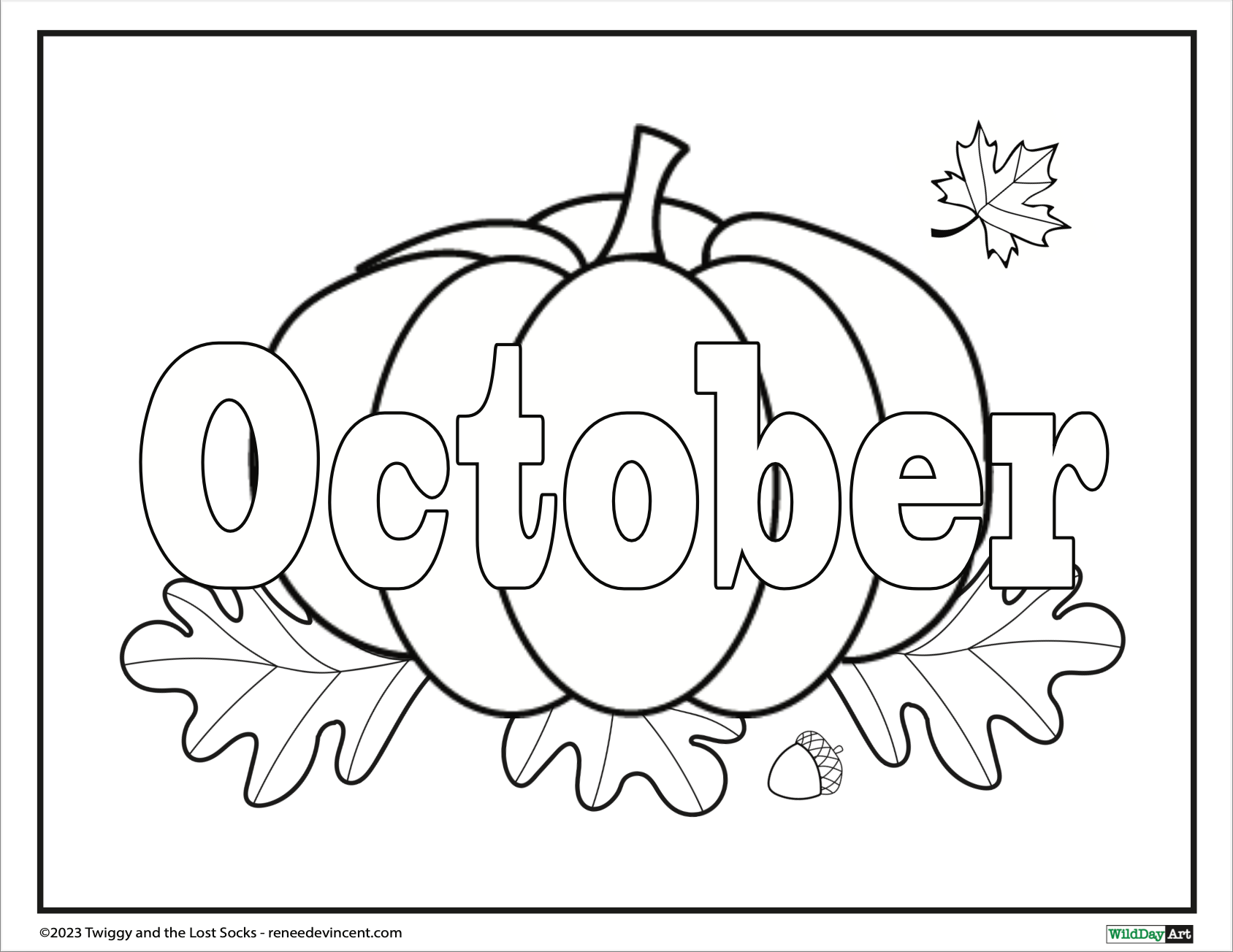 A black and white drawing of a pumpkin with the word october written on it.