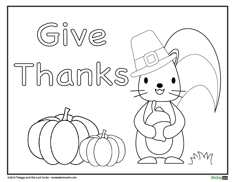 A black and white drawing of a cat wearing a pilgrim hat and holding a pumpkin.