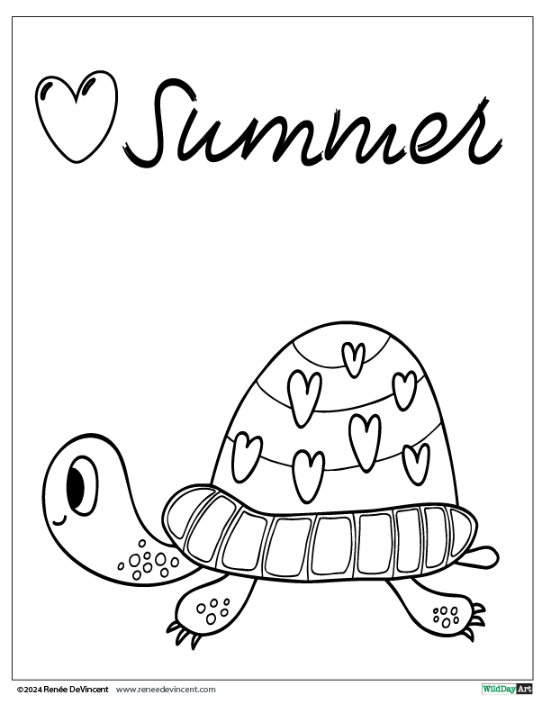 A black and white drawing of a turtle with hearts on its shell.