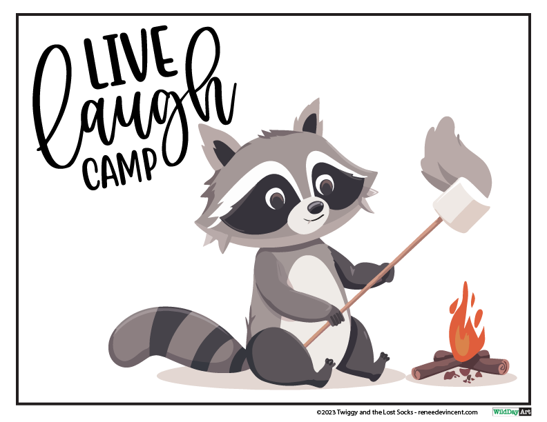 A raccoon is roasting marshmallows over a campfire.