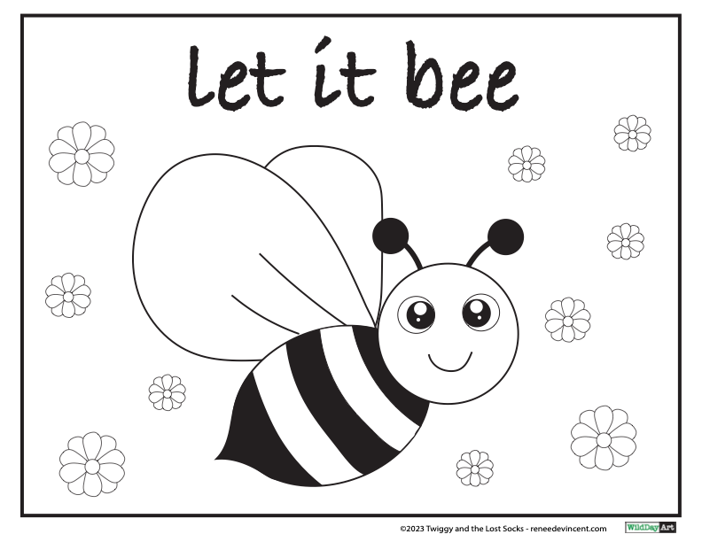 A black and white drawing of a bee with the words `` let it bee '' written on it.