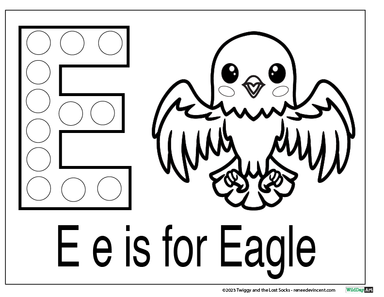 E is for eagle coloring page with an eagle on it.