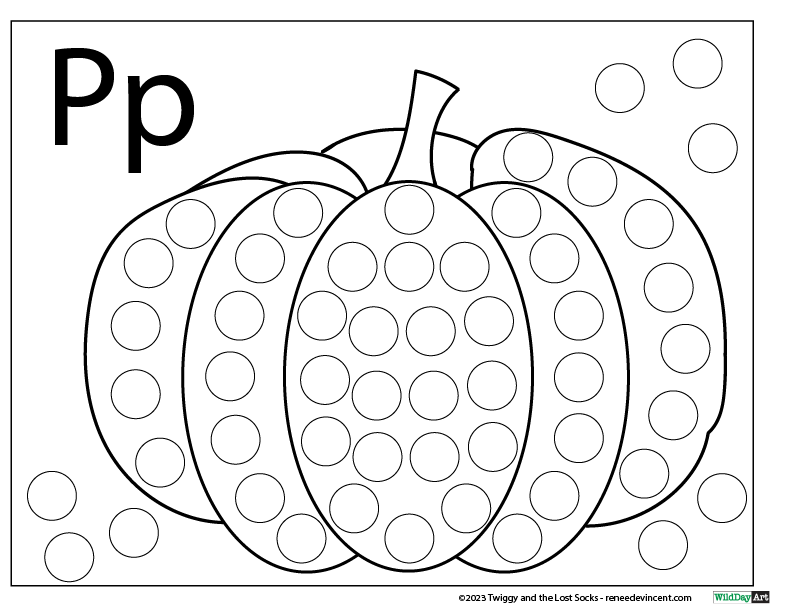 A pumpkin with circles on it and the letter p on it.