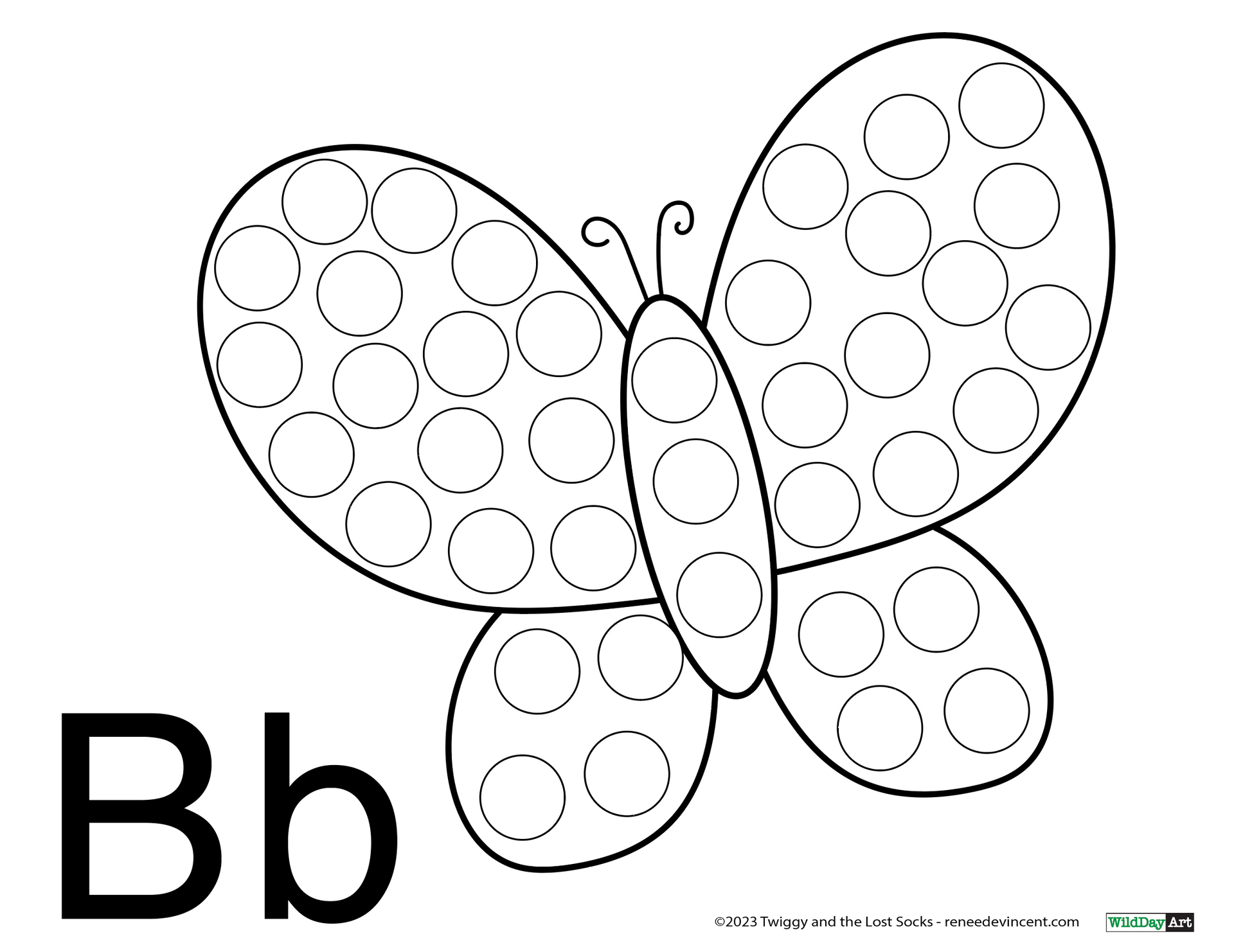 A black and white drawing of a butterfly with the letter b on it.