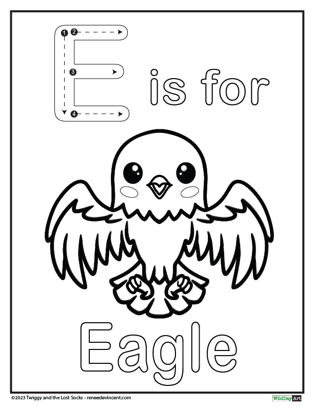 E is for eagle coloring page for kids