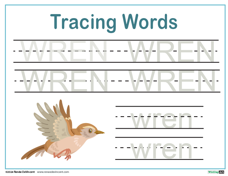 A bird is flying in the air with the words wren and wren written on it.