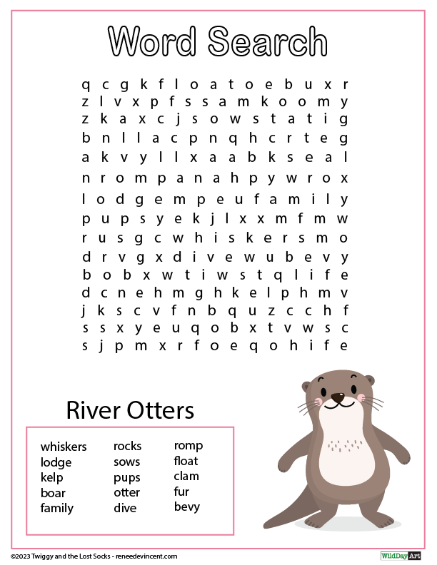 A word search for river otters with a picture of an otter.