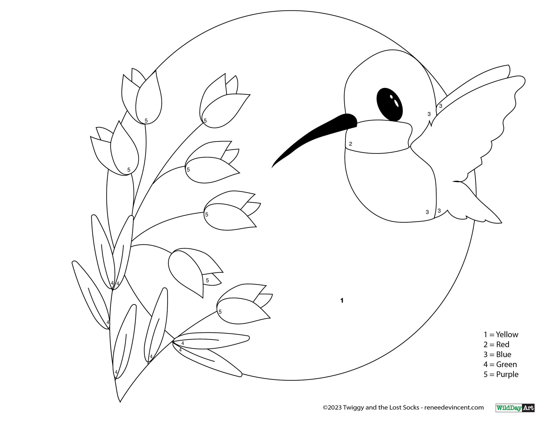 A black and white drawing of a hummingbird surrounded by flowers.