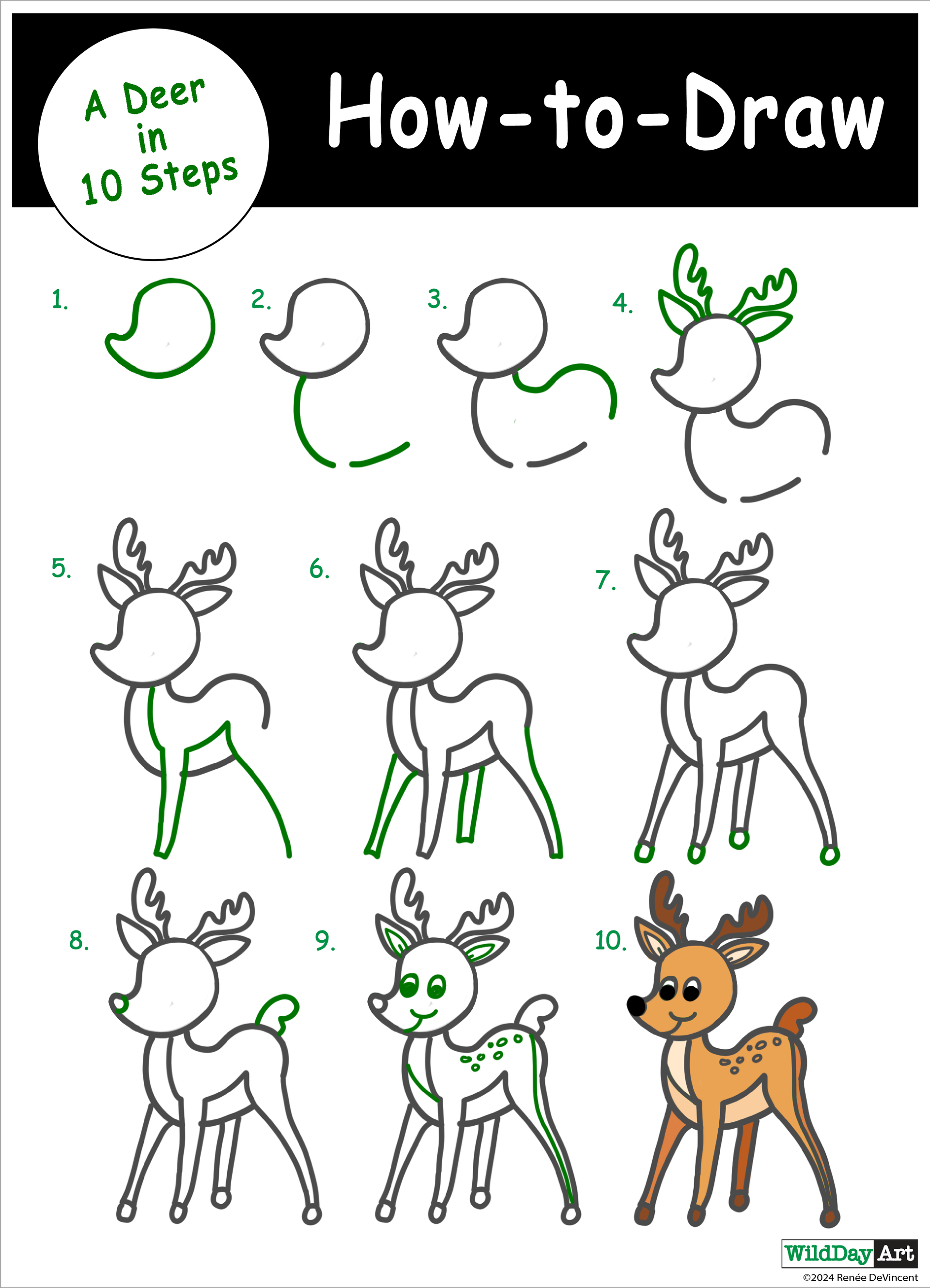 How to draw a deer in 10 steps