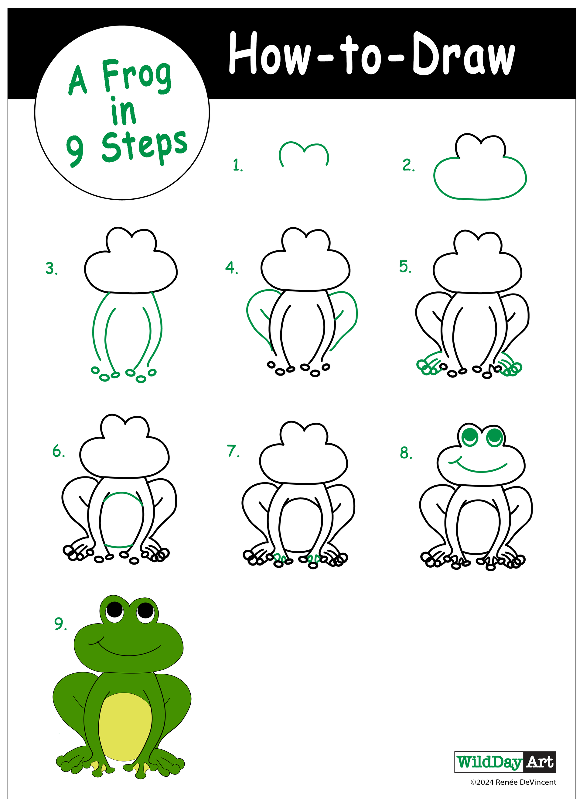 How to draw a frog in 9 steps