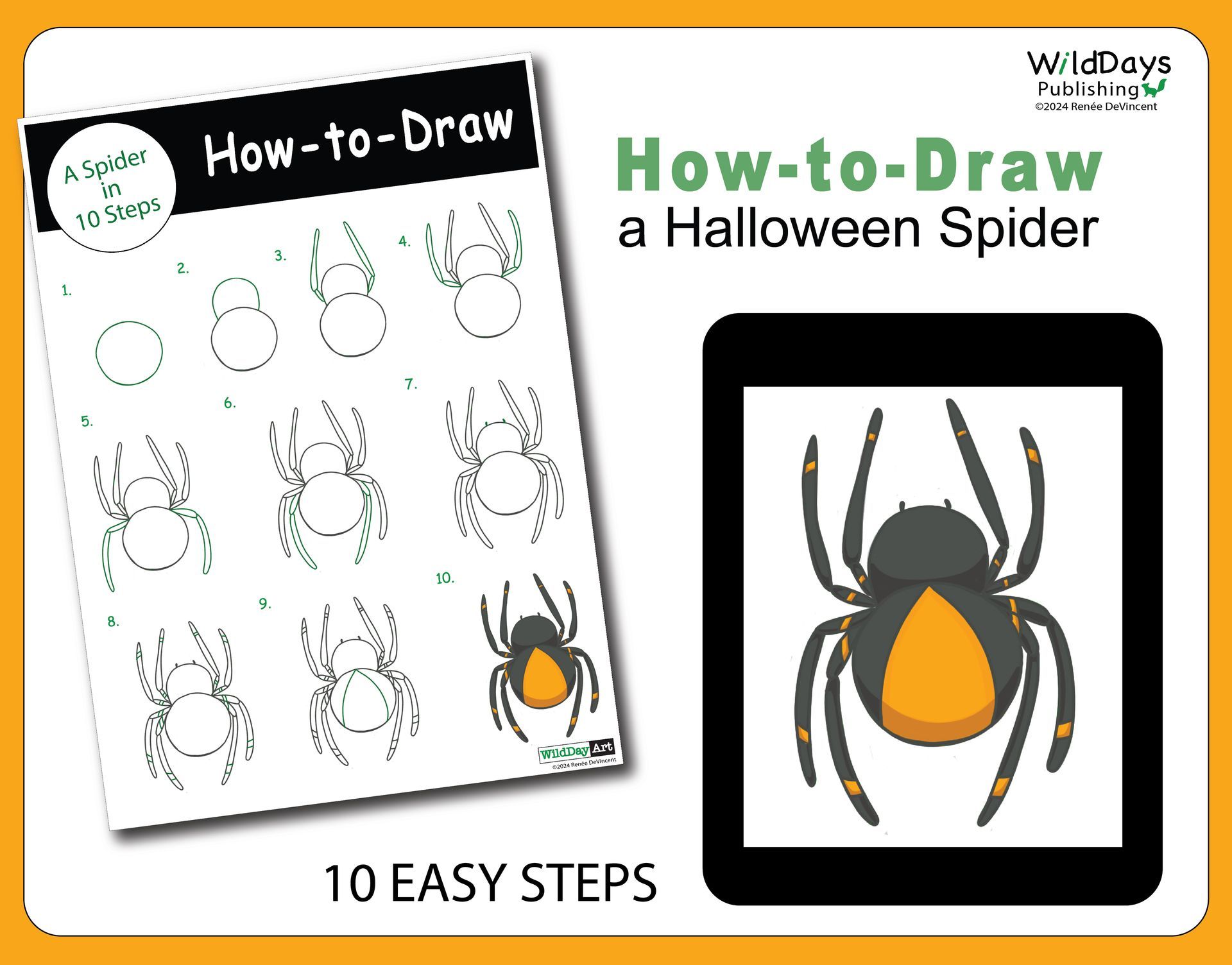 How to draw a halloween spider in 10 easy steps