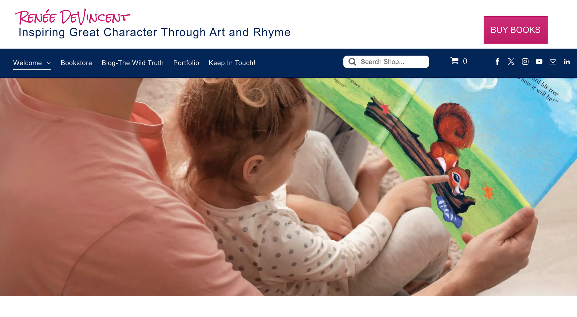 A person reads a children's book to a young child, pointing at a colorful illustration of a squirrel.