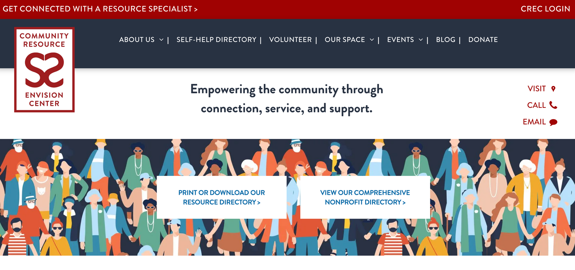 Website homepage featuring a diverse group of people. The site's logo includes two intertwined hearts.