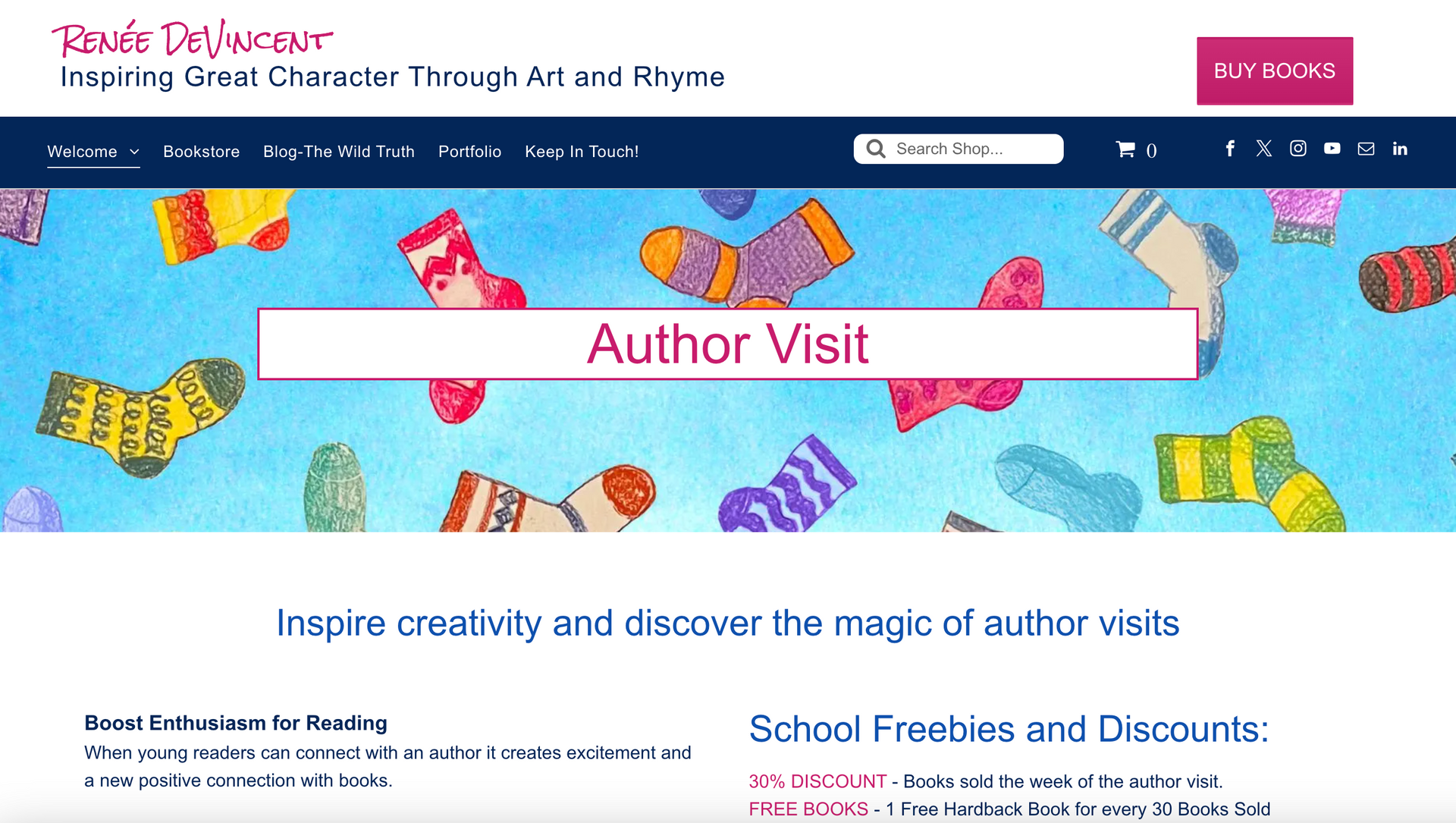 Website promoting author visits, with the title 