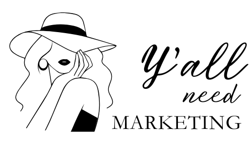 Y'all Need Marketing logo with a women in a large, fancy hat. 