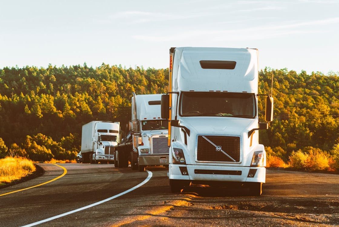 freight trailer towing in the countryside