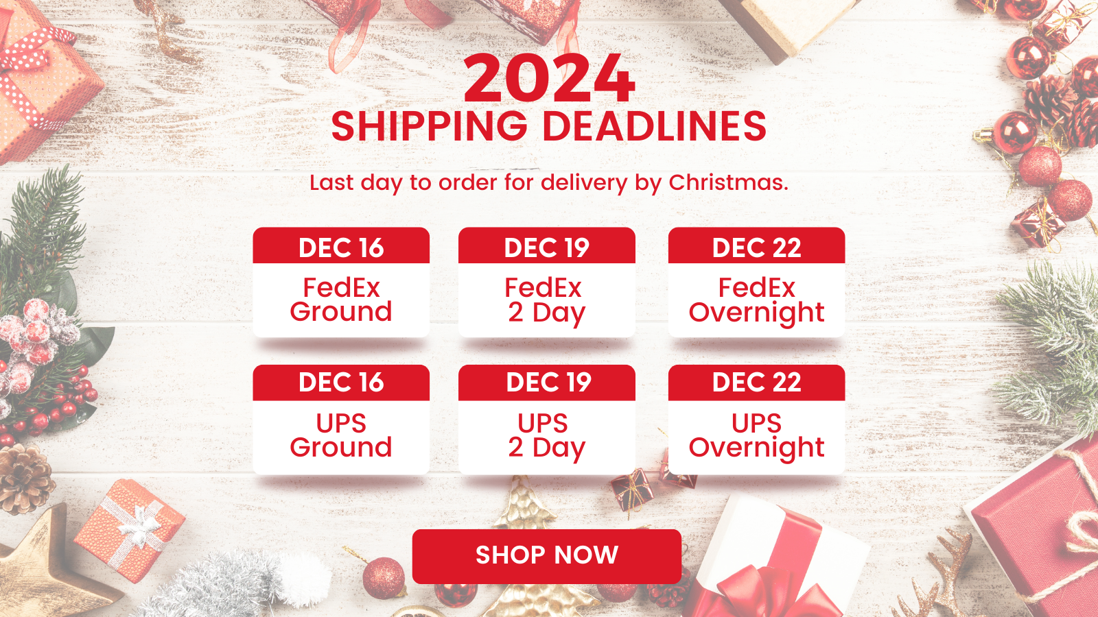 A website shows the shipping deadlines for christmas in 2024.