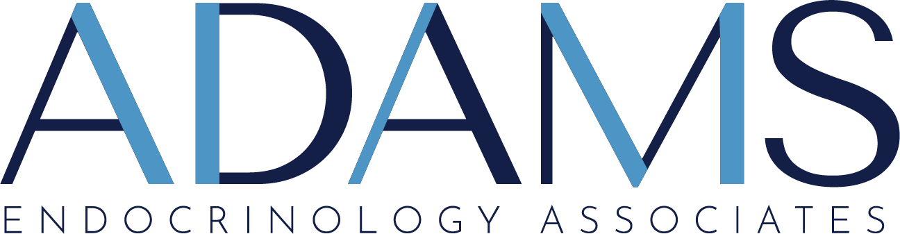 The logo for adams endocrinology associates is blue and white.