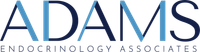 The logo for adams endocrinology associates is blue and white.