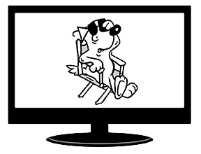 A cartoon dog is sitting in a chair on a computer screen.