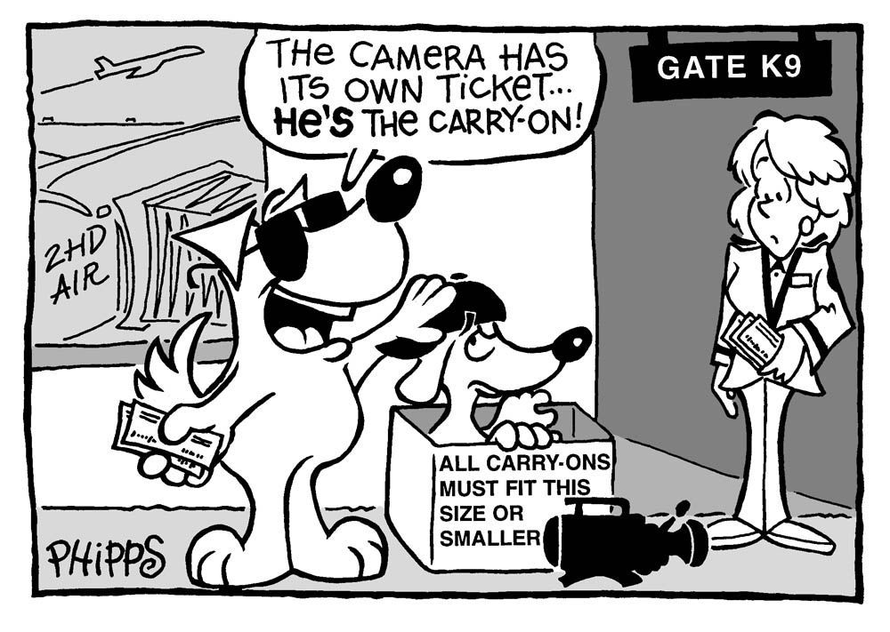 A black and white cartoon of a dog holding a ticket