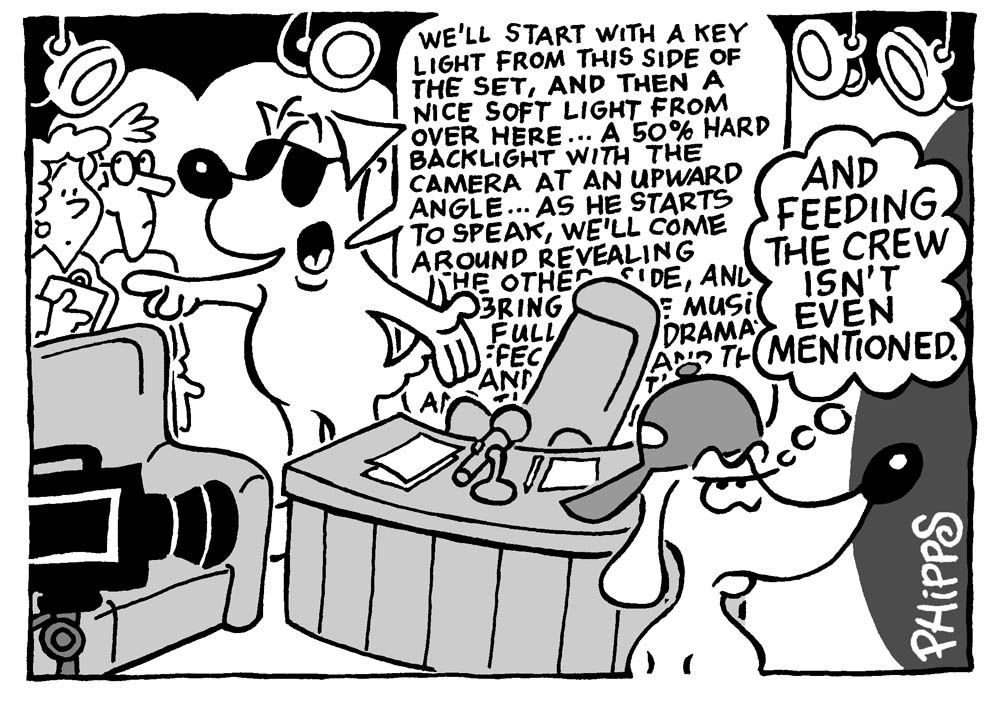 A cartoon of a dog talking about feeding the crew