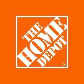 The home depot logo is on an orange background