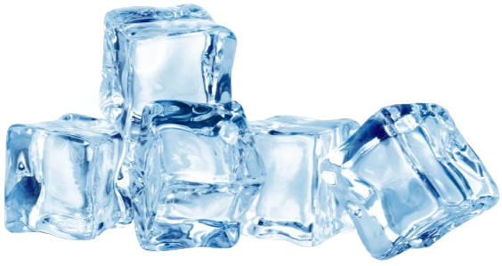 A small pile of semi-transparent, light blue square ice cubes.