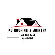 The logo for pd roofing and joinery is red on a white background.