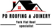 The logo for pd roofing and joinery is red on a white background.