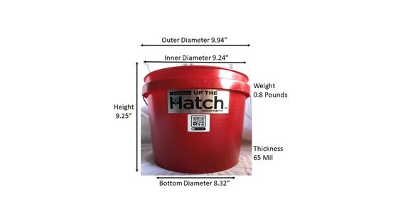 Red Hatch brand salt container with dimensions labeled on a white background