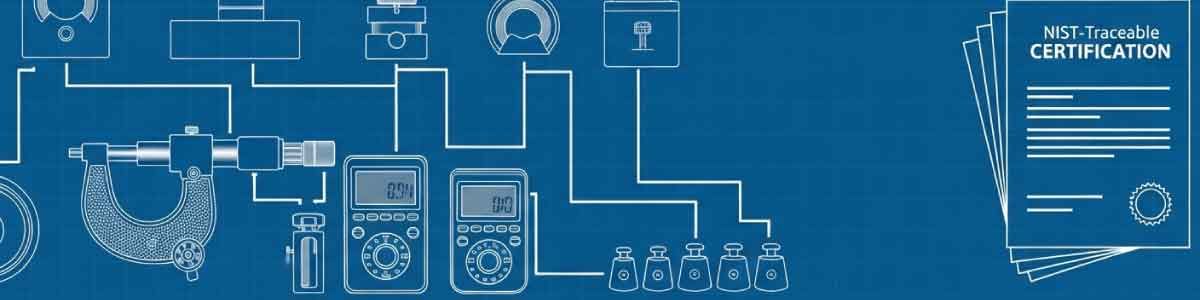 Precision measurement equipment calibration using reference standards, calibrated gauges, and NIST-traceable certification documents