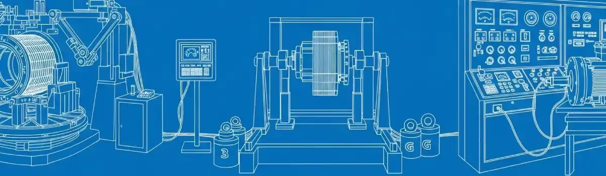 Motor stator winding assembly, rotor balancing equipment, and electrical testing of industrial three-phase motors