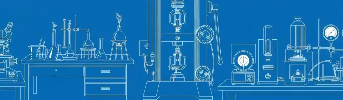 Materials testing equipment including tensile testing machine, microscope for metallurgical analysis, and laboratory instruments