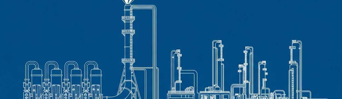 Industrial process burners and flare systems at a petrochemical refinery representing combustion equipment and emissions control