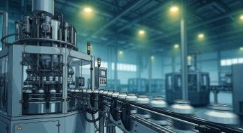 Packaging machinery running at line speed inside an industrial production facility