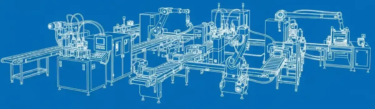 Custom-engineered industrial production equipment with pneumatic controls, precision tooling, and automated manufacturing systems