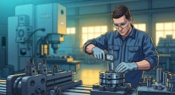 Tool and die machinist gauging a hardened die component on a shop floor