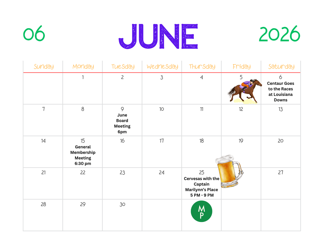 June 2026 Krewe of Centaur Calendar