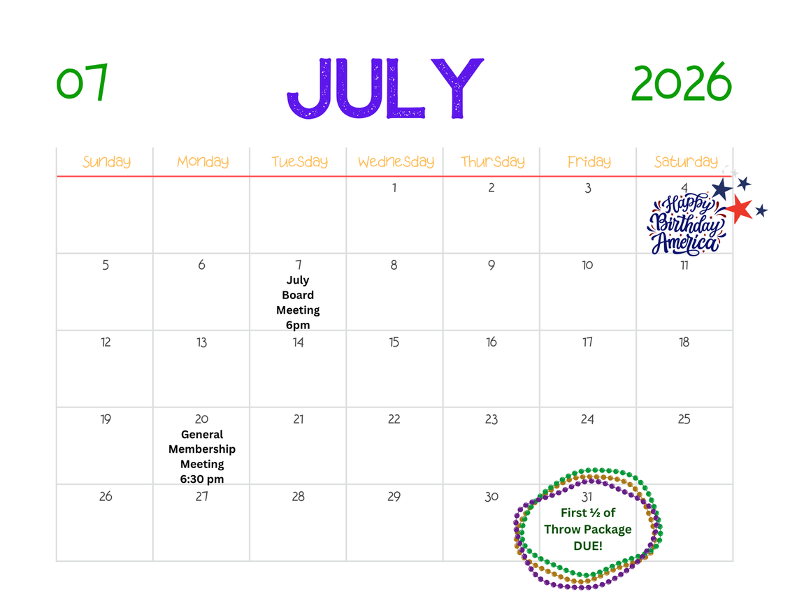 June 2026 Krewe of Centaur Calendar