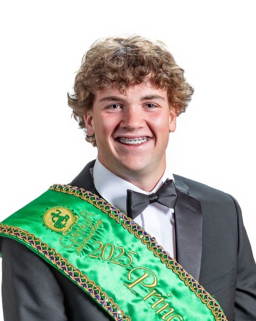 A young man is wearing a green sash that says prince