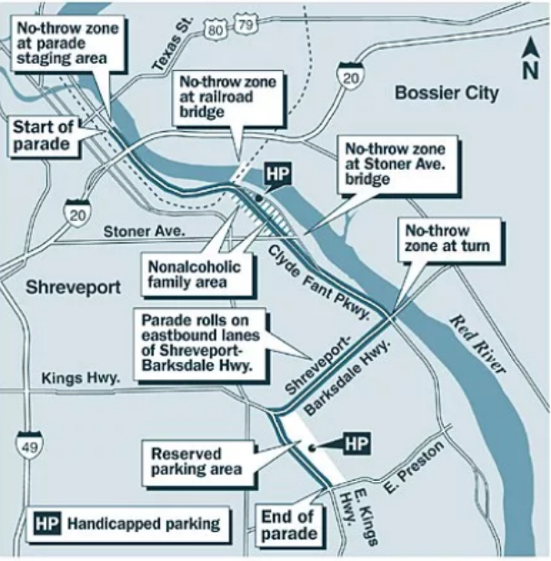 A map showing the start and end of a parade