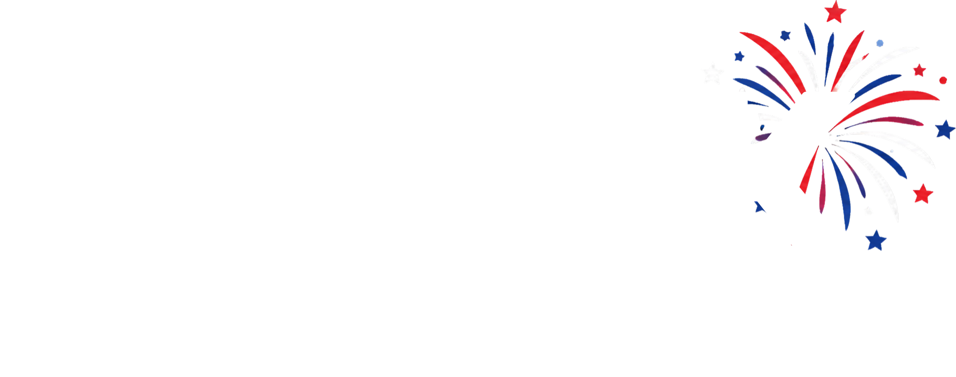 Red, white, and blue fireworks bursting on a white Gluck Orthodontics Logo